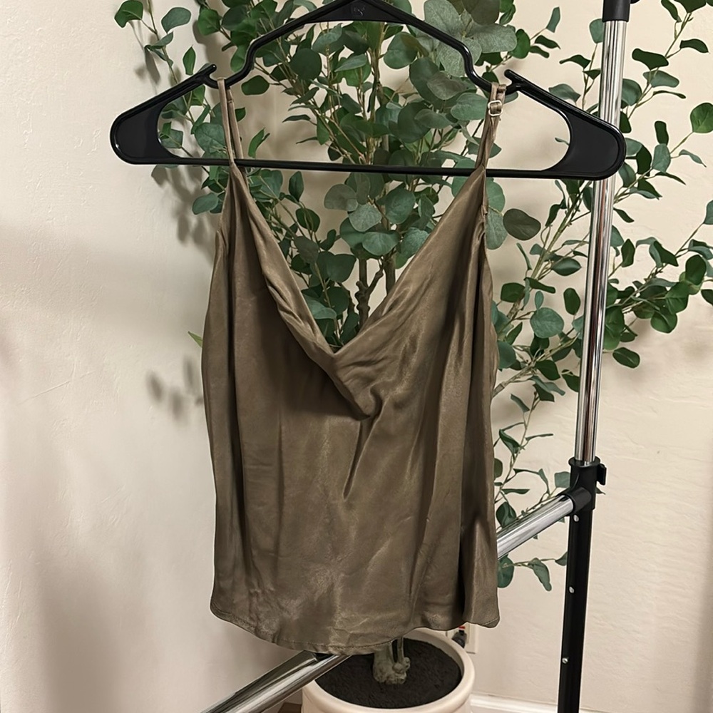 Olive green satin tank top *with tags